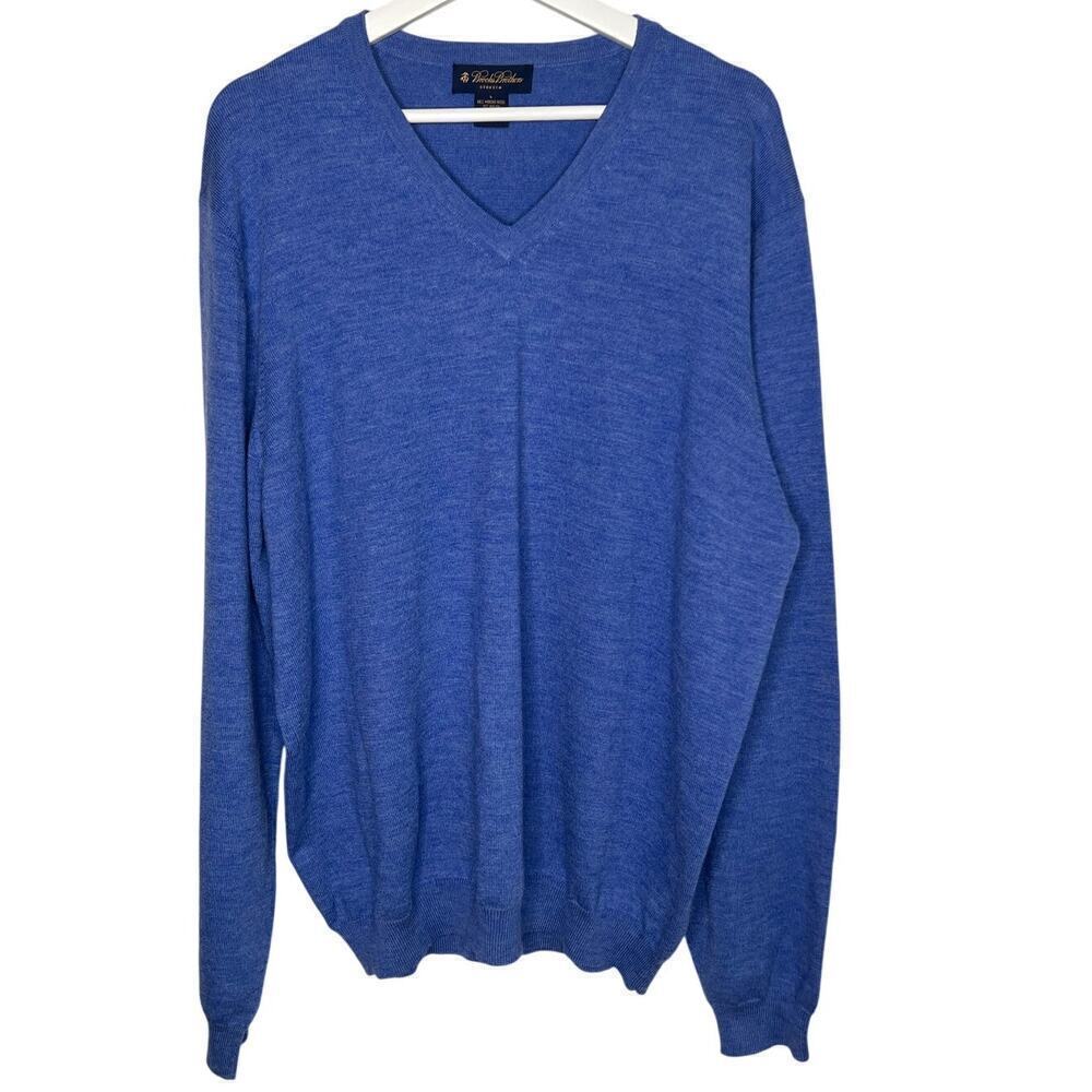 Brooks Brothers Men's Merino Wool Blue V Neck Sweater Size L